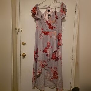 City Chic Asymmetrical Floral Dress - Red/Pink and Lavender/Gray